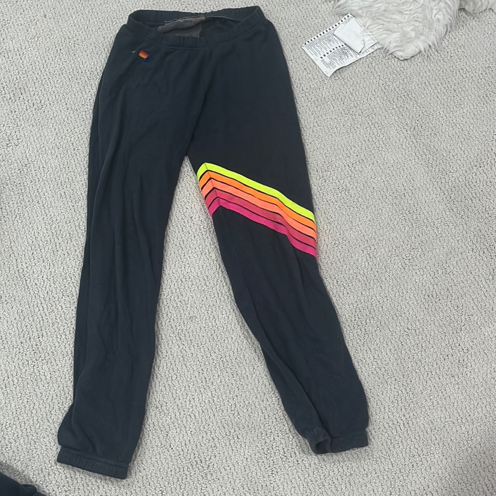 AVIATOR NATION chevron sweatpants - charcoal grey/neon size S (SOLD OUT ONLINE)